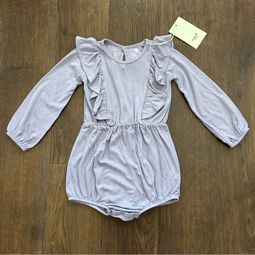 Kyte Long Sleeve Bubble Romper with Ruffles in Light Purple 3T